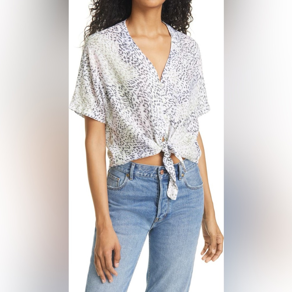 Rails Thea Tie Front Top Animal Print Linen Blend Size S Small